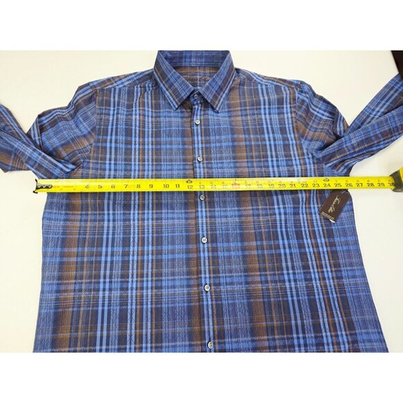 Tasso Elba Size 17-17.5 XL Mens Blue Brown Navy Pattern Novelty Woven Shirt NWT - Picture 3 of 9